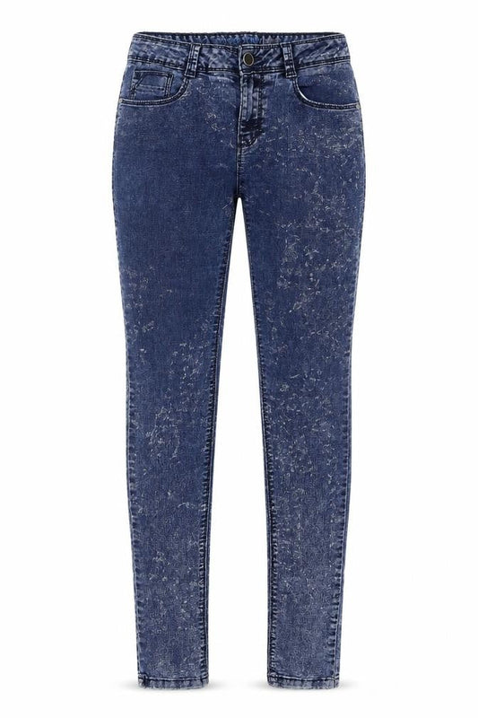 Front view of Denim & Co. women’s blue denim skinny jeans, size UK 8, 32-inch leg