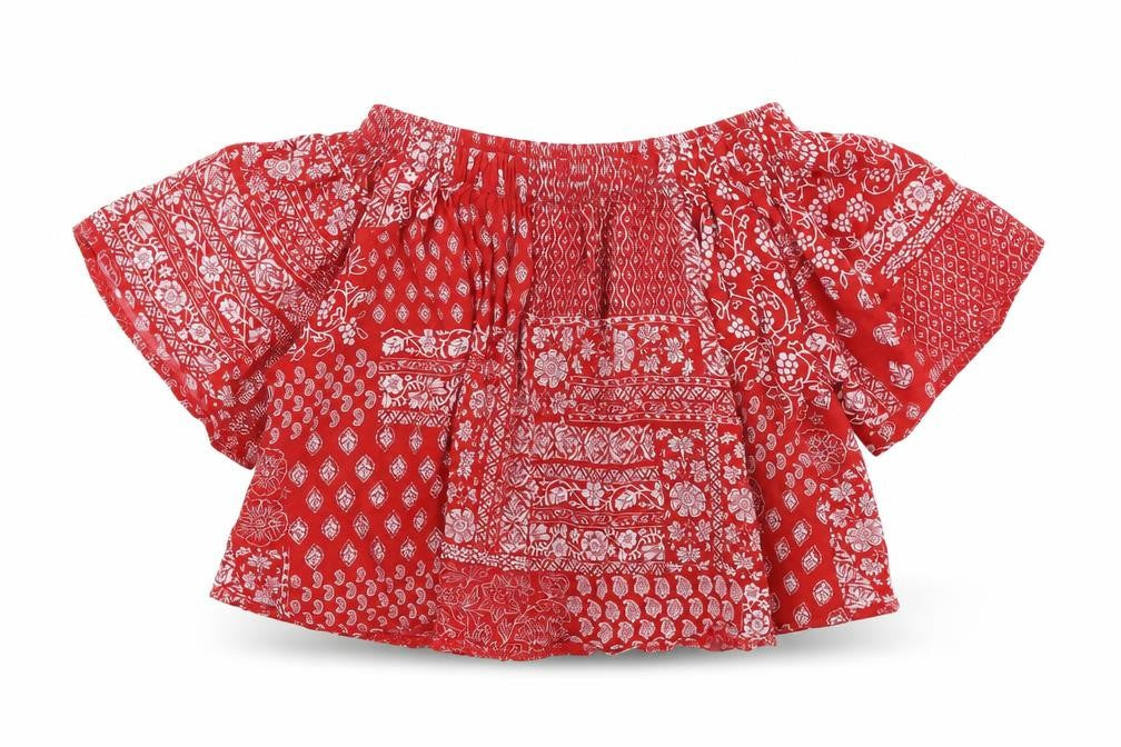 Select Womens Red Paisley  Cropped T-Shirt Size 8