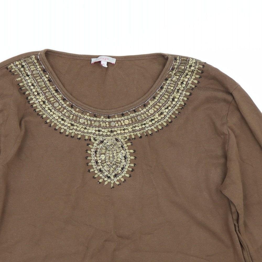 IMAGES Womens Brown   Basic T-Shirt Size XL