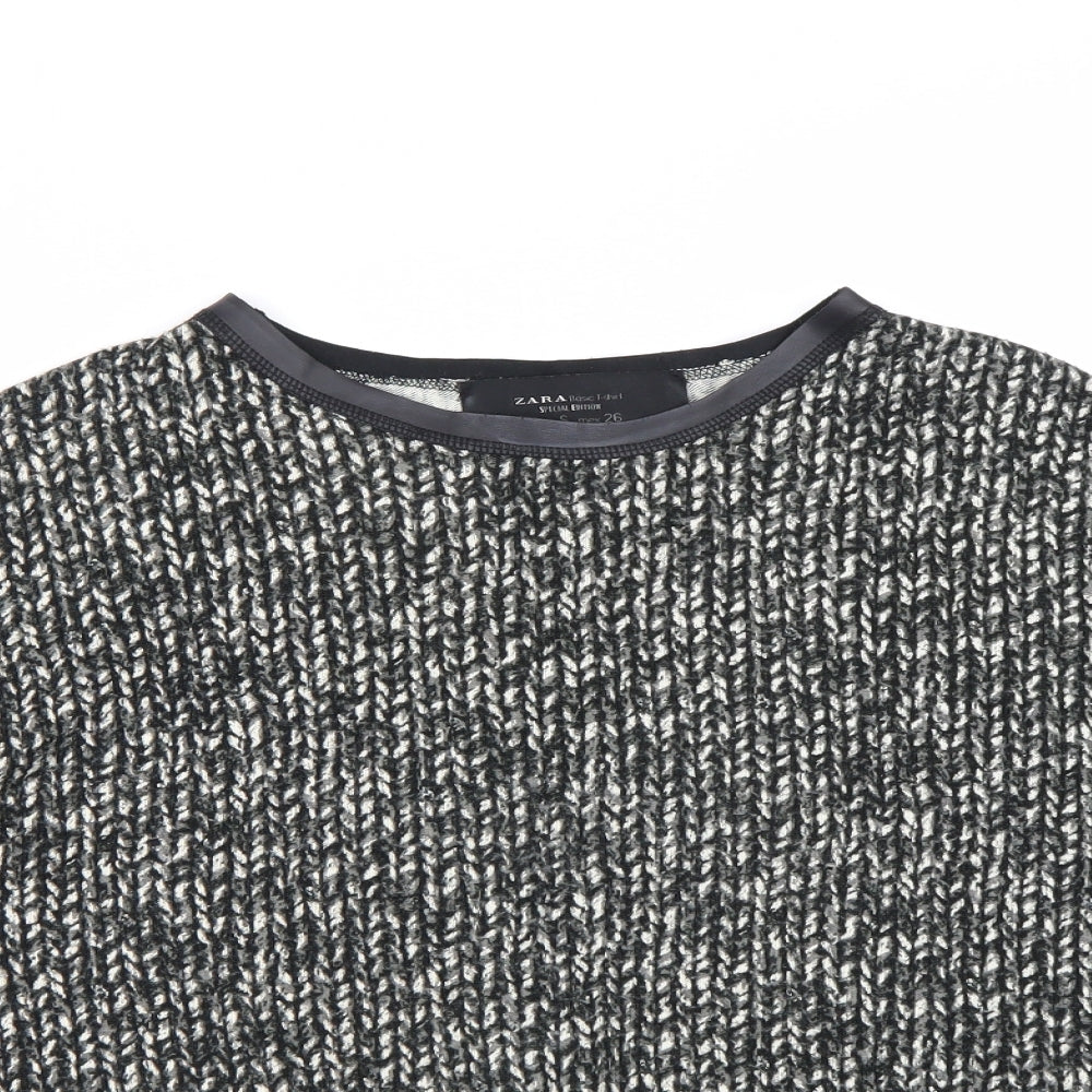 Zara Womens Black Herringbone  Basic T-Shirt Size S
