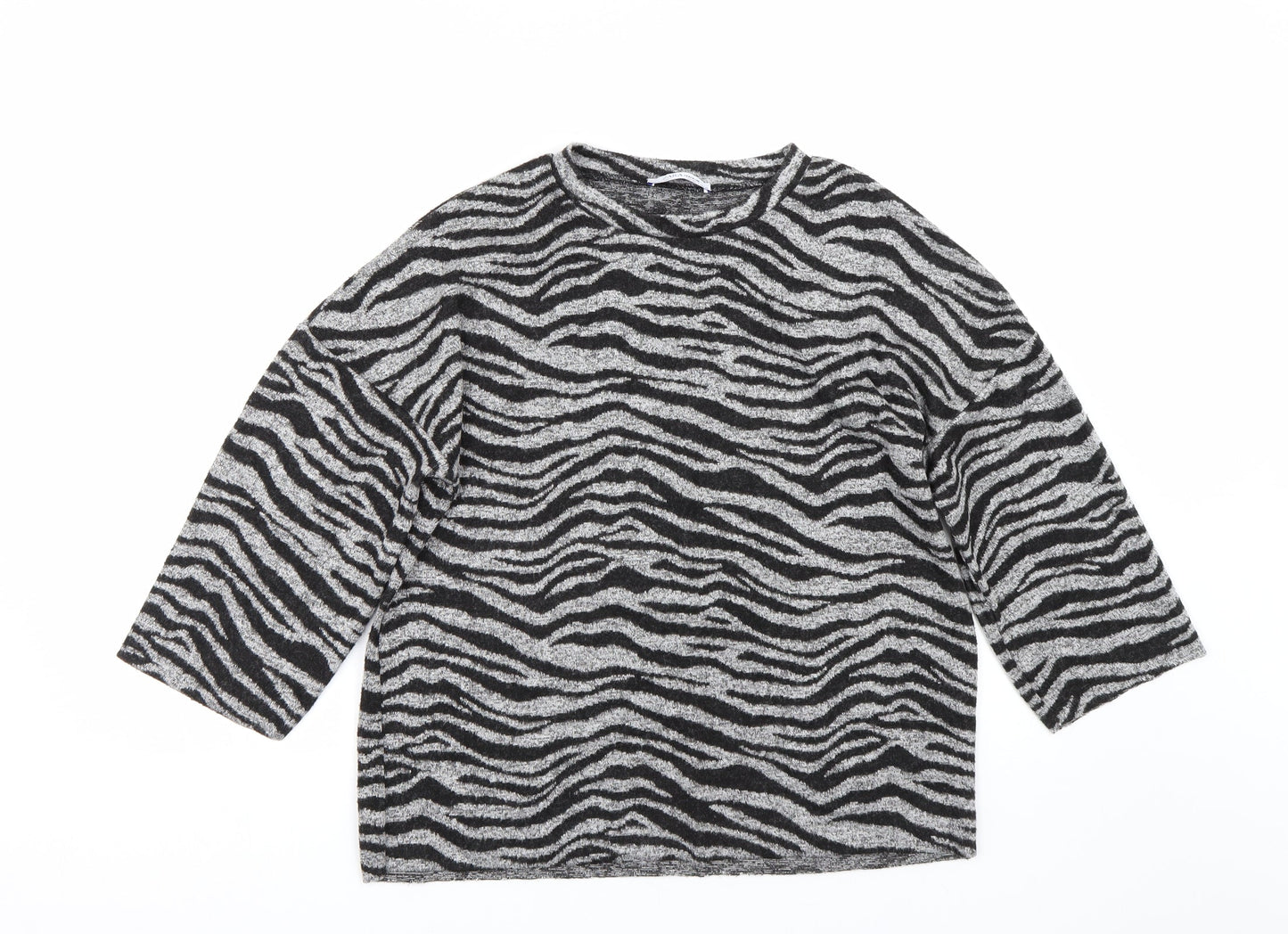 Zara Womens Grey Animal Print  Basic T-Shirt Size S
