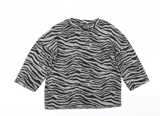 Zara Womens Grey Animal Print  Basic T-Shirt Size S