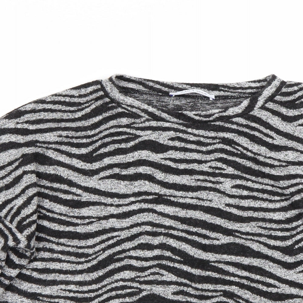 Zara Womens Grey Animal Print  Basic T-Shirt Size S