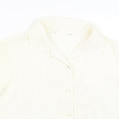 Close-up detail of Atmosphere women’s beige basic button-up, size UK 16