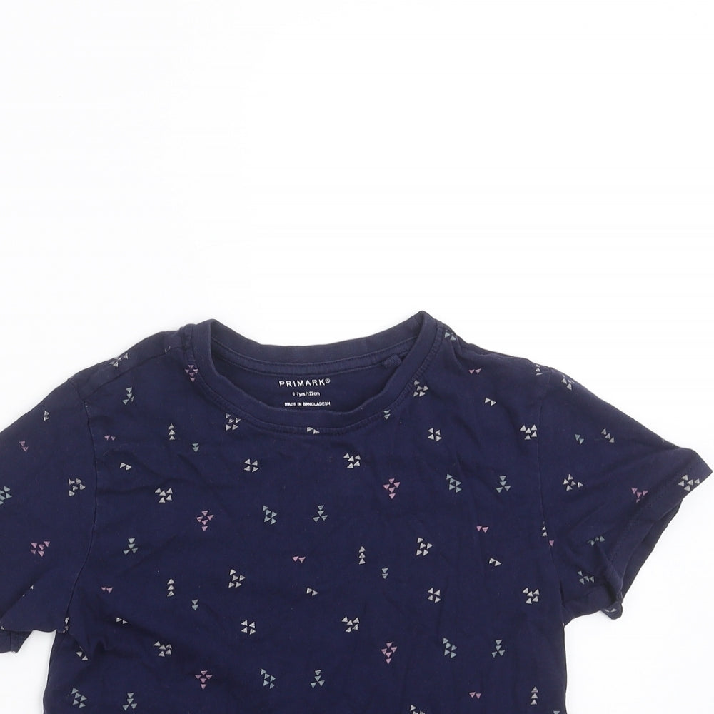 Primark Girls Blue Geometric  Basic T-Shirt Size 6-7 Years