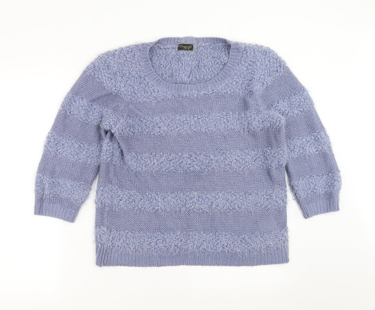 Originals  Womens Blue Striped Knit Pullover Jumper Size L  - fluffy
