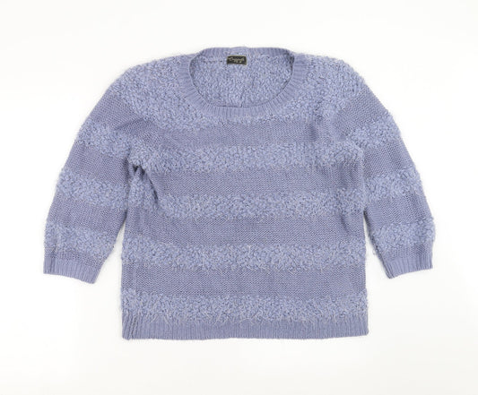 Originals  Womens Blue Striped Knit Pullover Jumper Size L  - fluffy