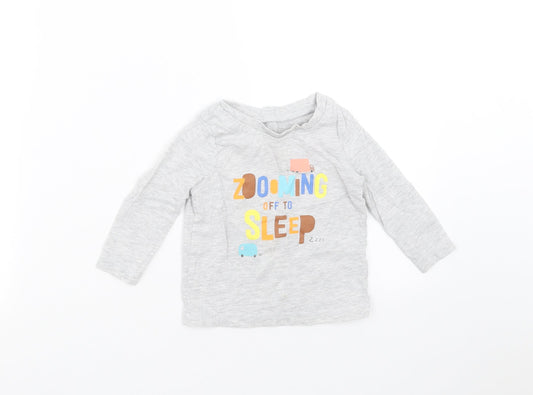 George Baby Grey   Basic T-Shirt Size 12-18 Months  - zooming off to sleep
