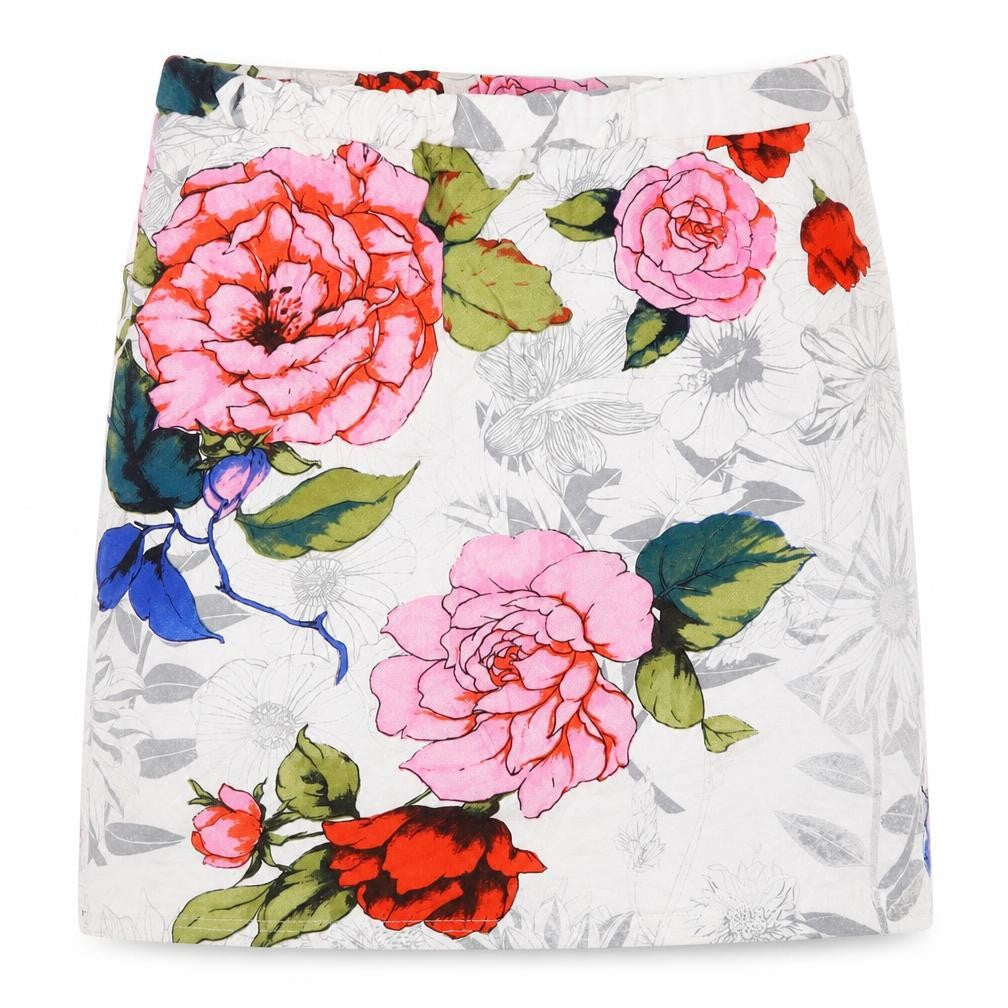 Preworn Womens White Floral  A-Line Skirt Size S