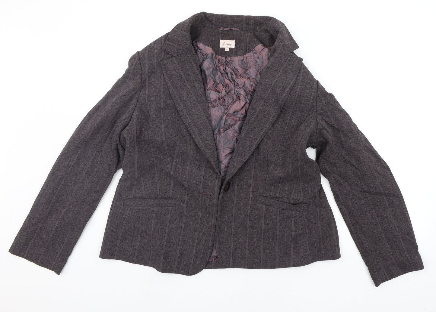 lime Womens Purple Striped  Jacket Suit Jacket Size 18