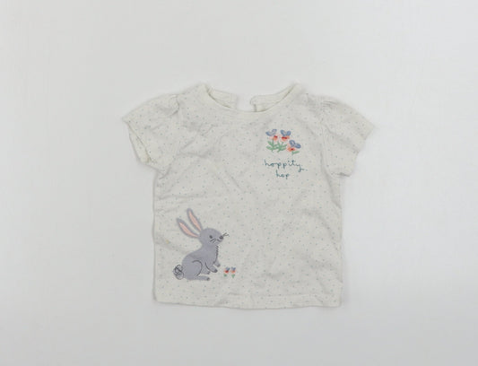 Marks and Spencer  Girls White Polka Dot  Basic T-Shirt Size 3-6 Months