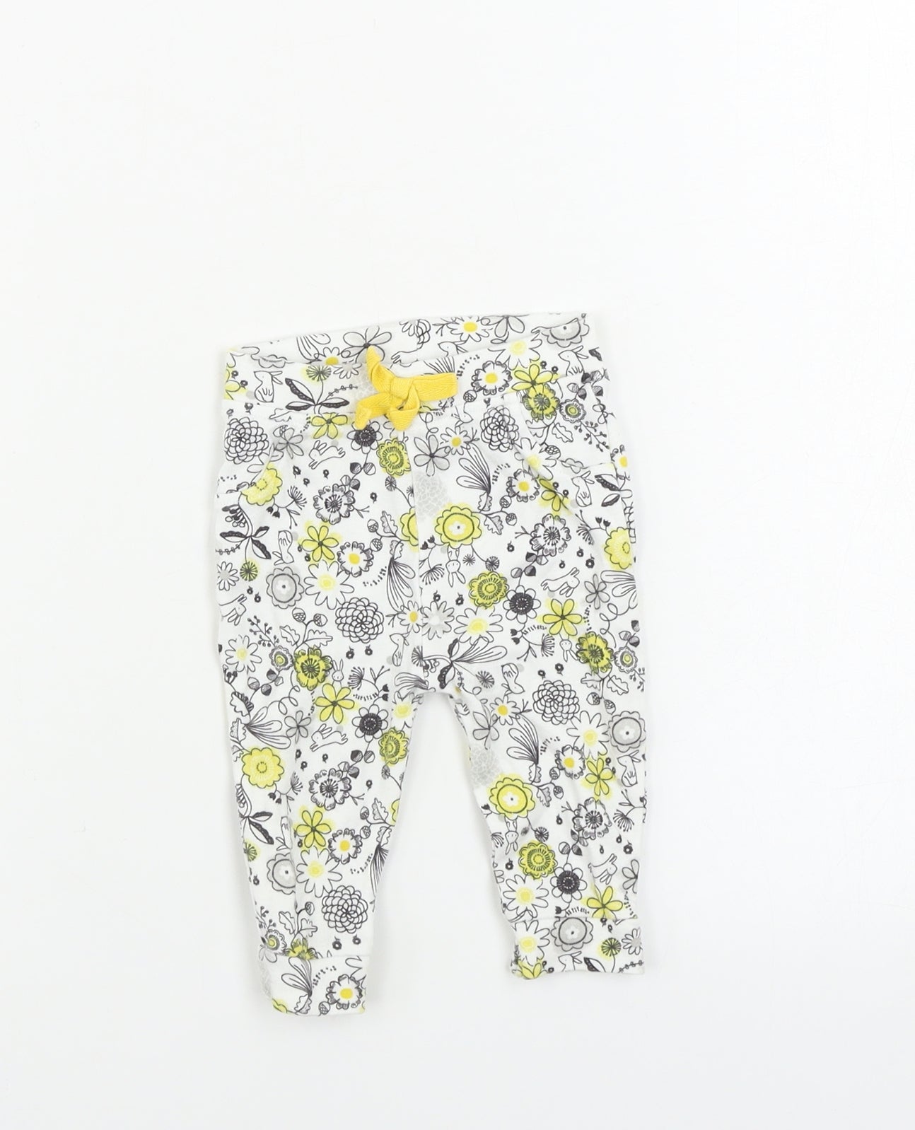 Nutmeg  Girls White Floral  Jogger Leggings Size 3-6 Months