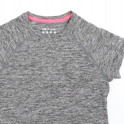 Close-up detail of Matalan girls’ grey basic t-shirt, size 8-9, years