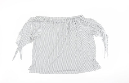 Boohoo Womens Grey Striped  Basic Blouse Size L