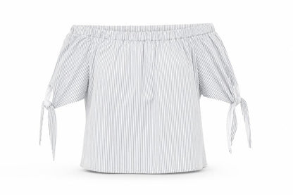 Boohoo Womens Grey Striped  Basic Blouse Size L