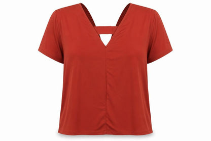 Front view of ASOS women’s red basic blouse, size UK 8