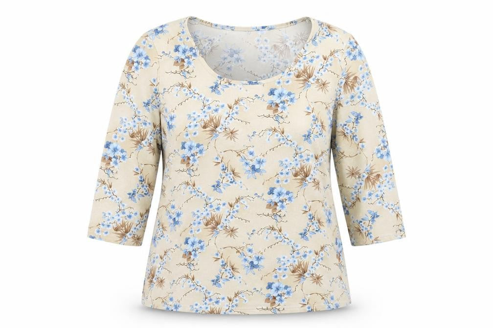 CMD Womens Beige Floral  Basic T-Shirt Size XL