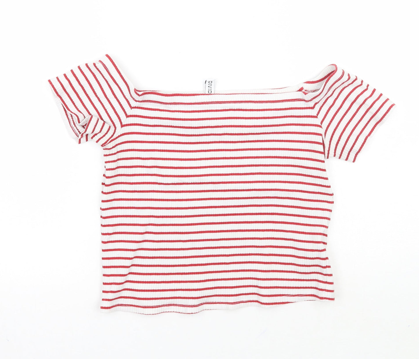 H&M Womens White Striped  Cropped T-Shirt Size M