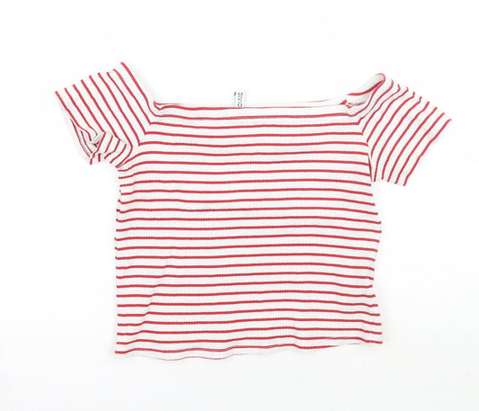 H&M Womens White Striped  Cropped T-Shirt Size M