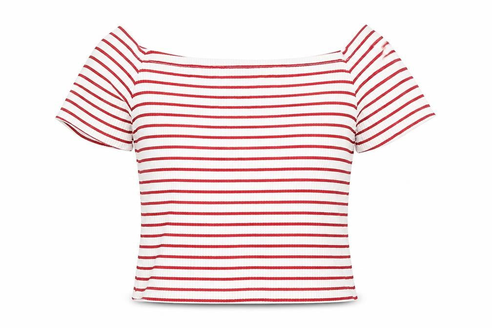 H&M Womens White Striped  Cropped T-Shirt Size M