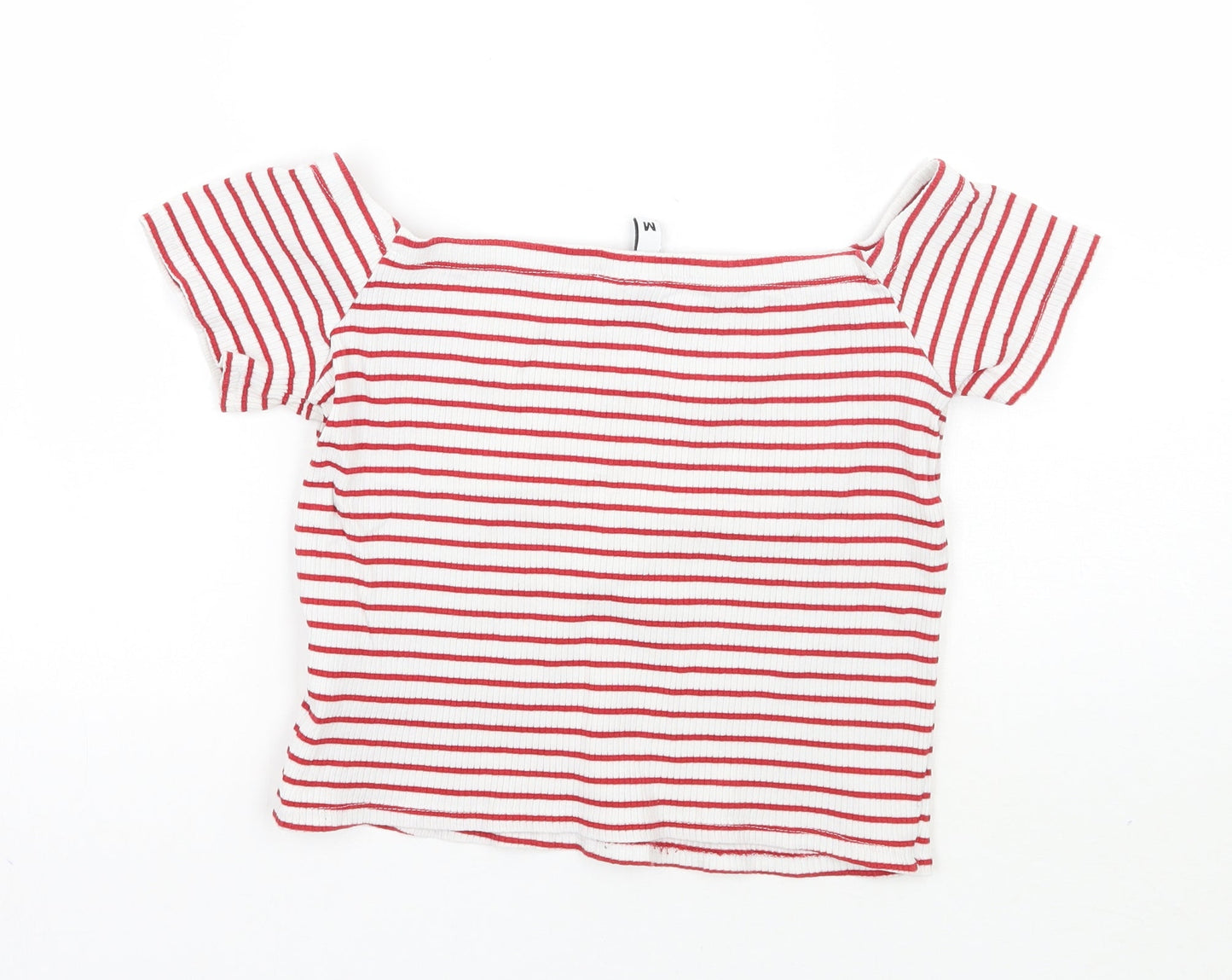 H&M Womens White Striped  Cropped T-Shirt Size M