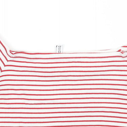 H&M Womens White Striped  Cropped T-Shirt Size M