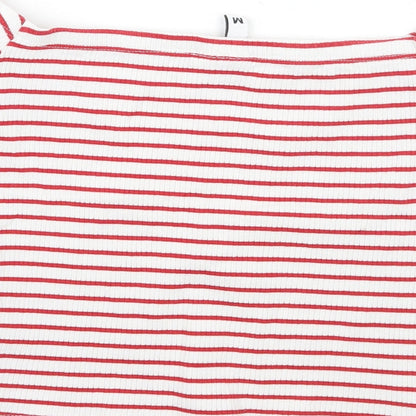H&M Womens White Striped  Cropped T-Shirt Size M