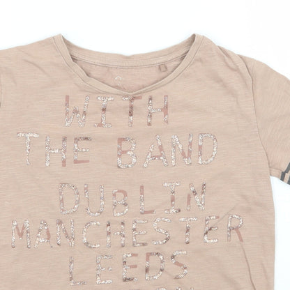 Close-up detail of Next girls’ brown basic t-shirt, size 8, years