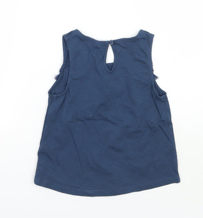 Back view of Tu girls’ blue striped basic tank, size 8, years