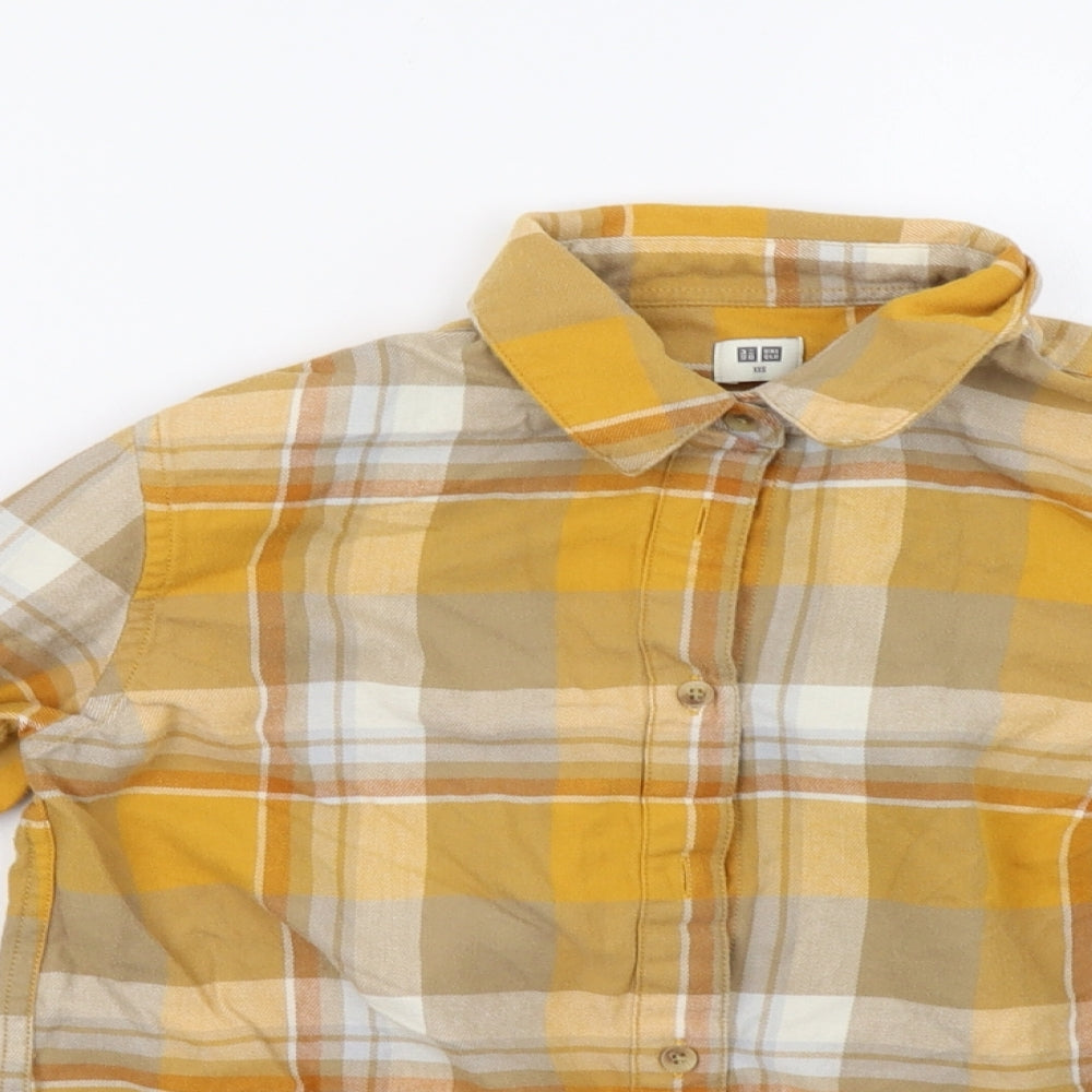 Preworn Womens Yellow Check  Basic Button-Up Size 2XS