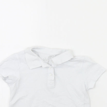 Close-up detail of Smart start girls’ white basic polo, size 6, years