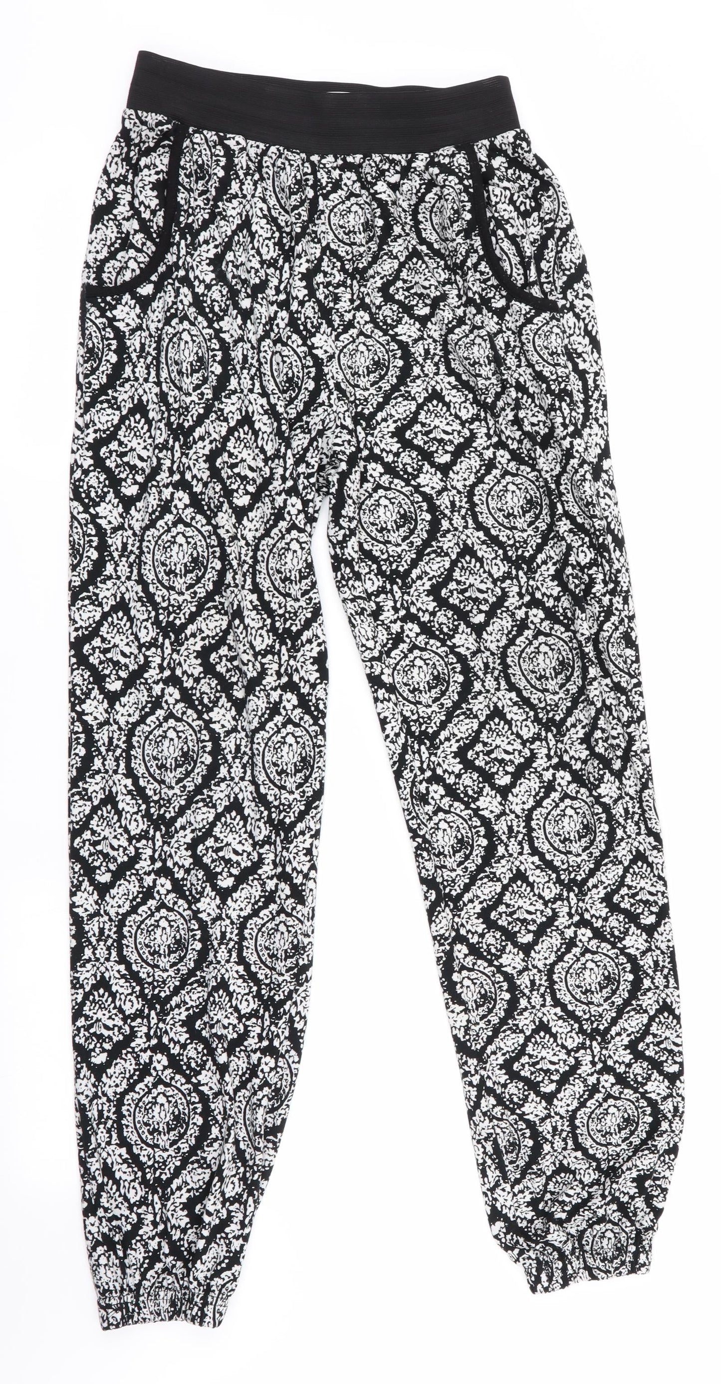 Mizami Womens Black Floral  Jogger Trousers Size S L29 in