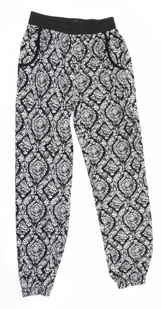 Mizami Womens Black Floral  Jogger Trousers Size S L29 in