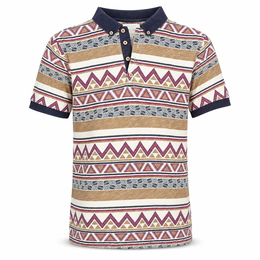 River Island Mens Brown Geometric   Polo Size S