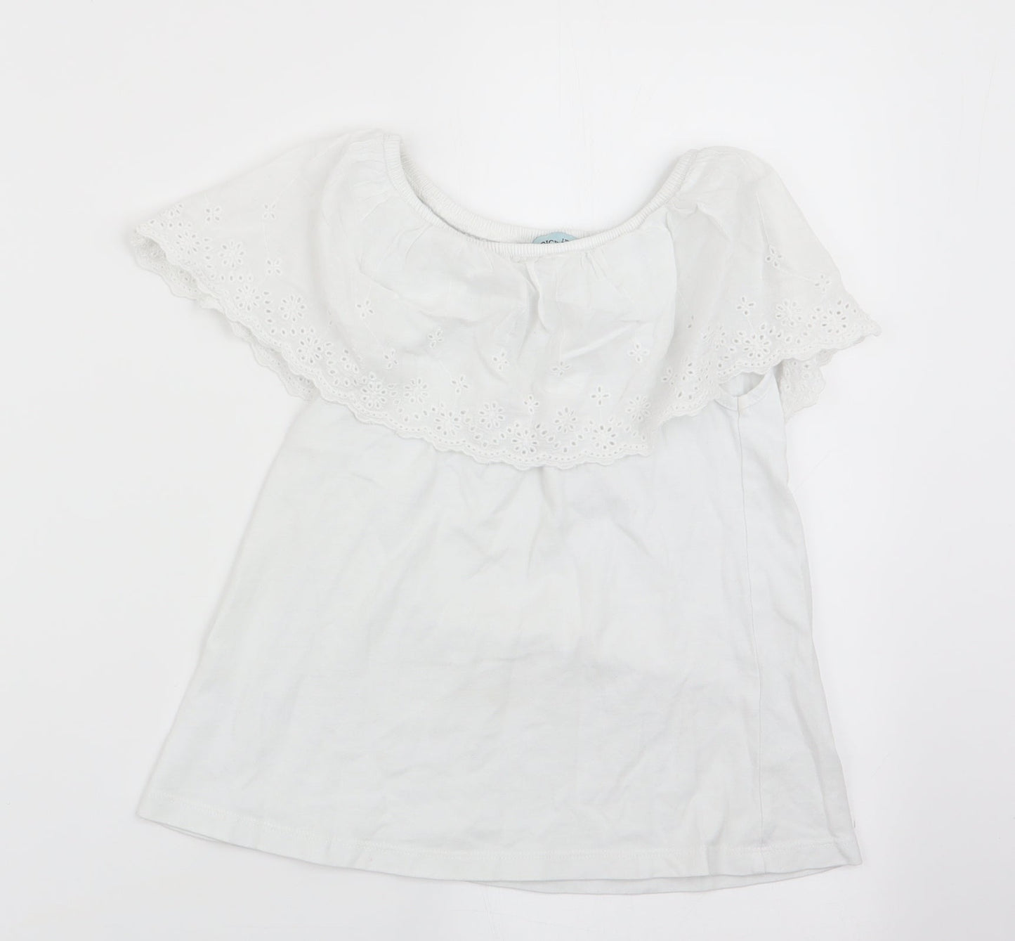 Little Dickins and Jones Girls White Floral  Basic T-Shirt Size 7-8 Years