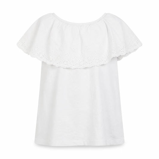 Front view of Little Dickins and Jones girls’ white floral basic t-shirt, size 7-8, years