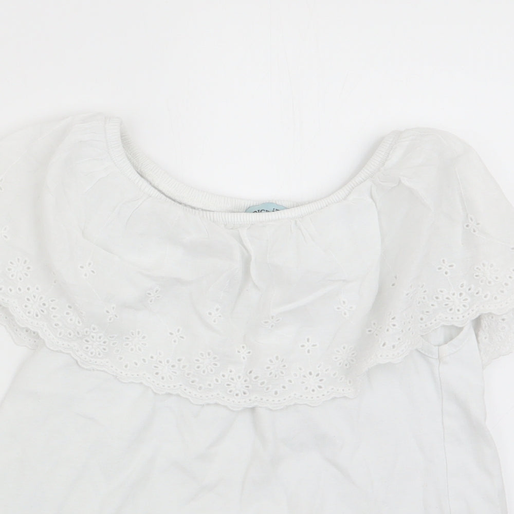Little Dickins and Jones Girls White Floral  Basic T-Shirt Size 7-8 Years