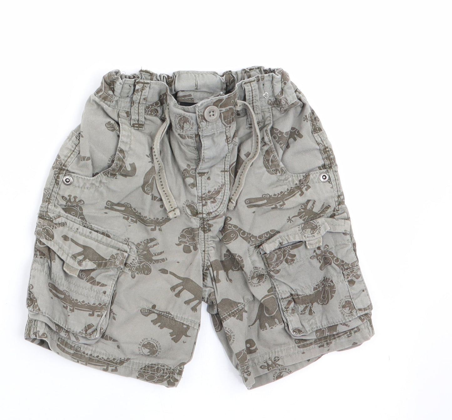 NEXT Boys Green Animal Print  Cargo Trousers Size 9-12 Months  - alagator