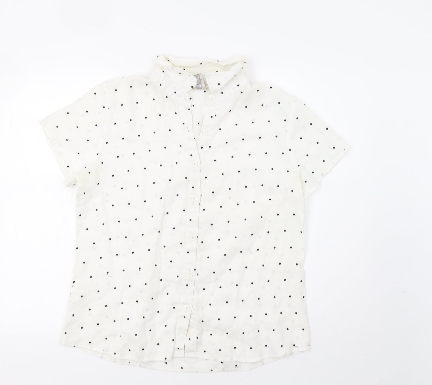 Edward Womens White Polka Dot  Basic Button-Up Size L