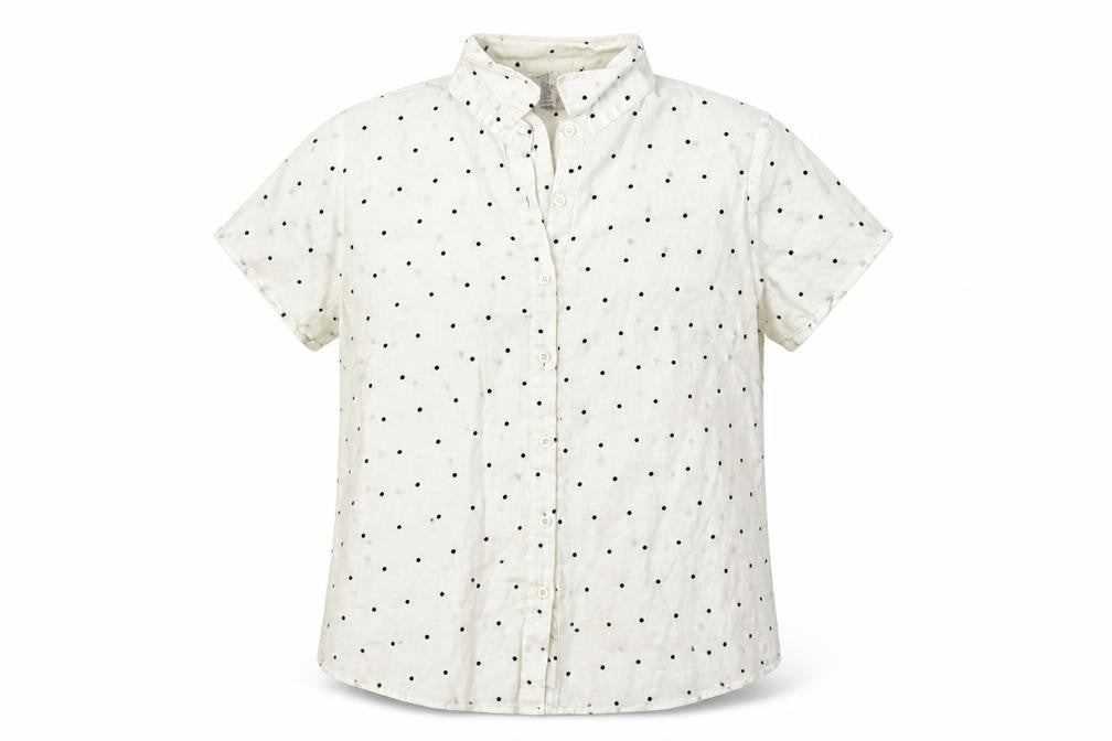 Edward Womens White Polka Dot  Basic Button-Up Size L