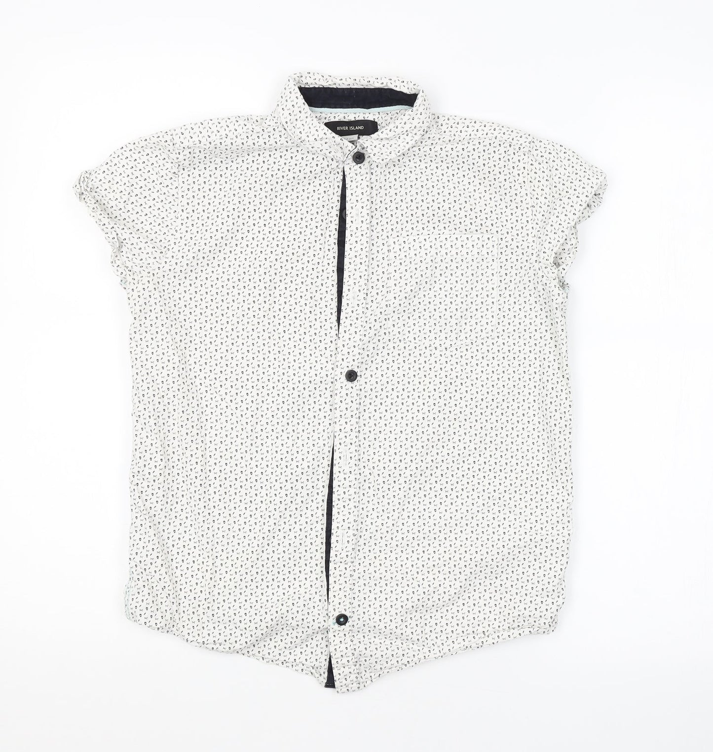River Island Boys White Geometric  Basic Button-Up Size 12 Years