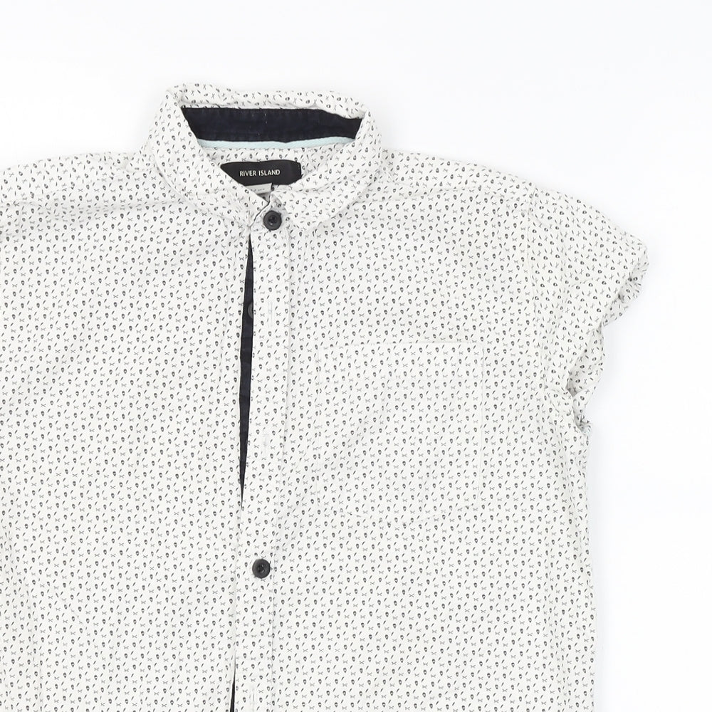 River Island Boys White Geometric  Basic Button-Up Size 12 Years