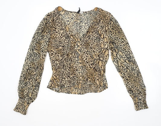 H&M Womens Brown Animal Print  Basic Button-Up Size 10