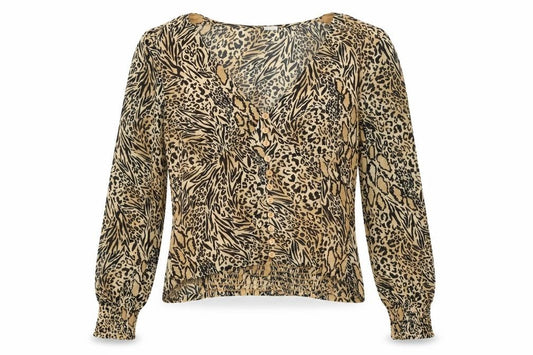 H&M Womens Brown Animal Print  Basic Button-Up Size 10