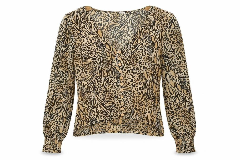 H&M Womens Brown Animal Print  Basic Button-Up Size 10