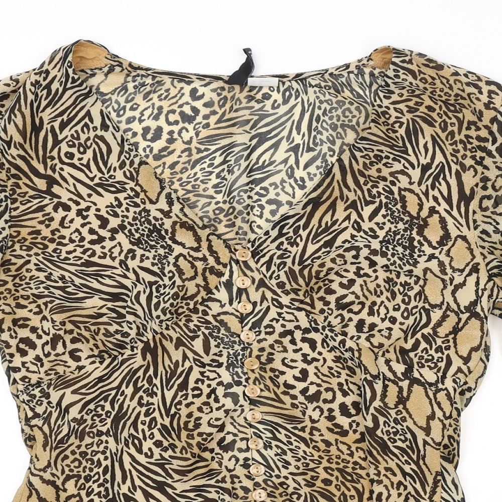 H&M Womens Brown Animal Print  Basic Button-Up Size 10
