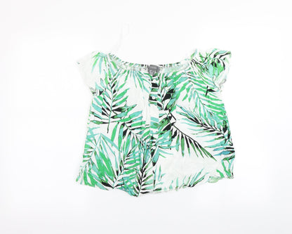Preloved Primark Womens Green   Basic T-Shirt Size 6  - Leaf print - Front