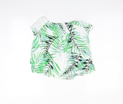 Preloved Primark Womens Green   Basic T-Shirt Size 6  - Leaf print - Back