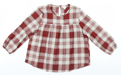 Preworn Womens Brown Plaid  Basic Blouse Size 8