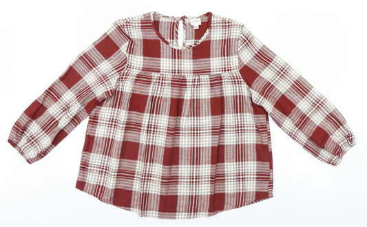 Preworn Womens Brown Plaid  Basic Blouse Size 8